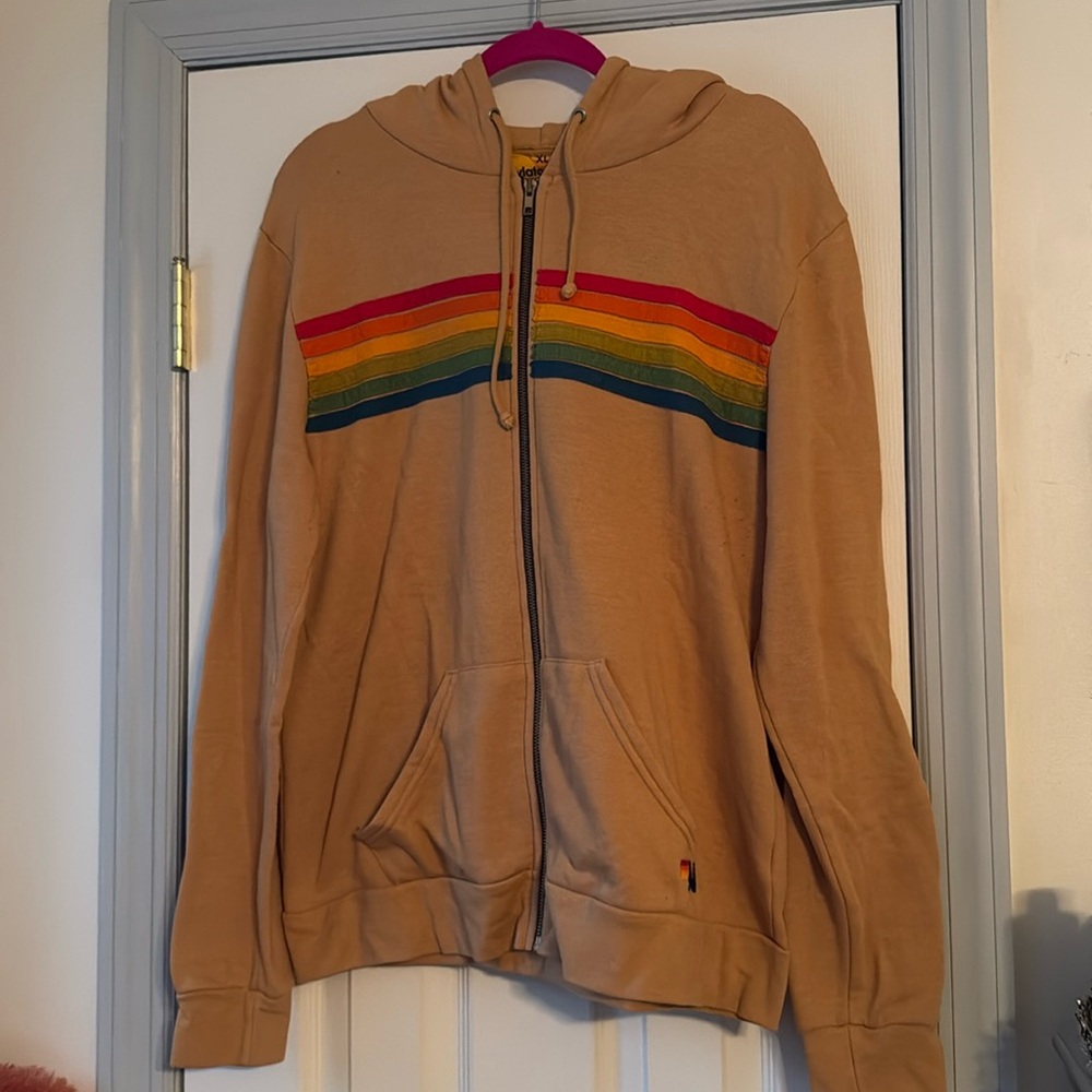 Aviator Nation Camel Rainbow Stripe Zip Hoodie